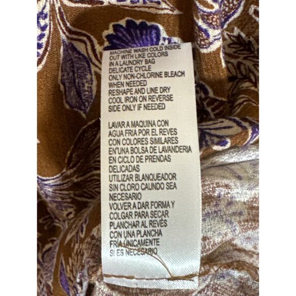 NWT Democracy Large Top Long Sleeve Button Up Brown Cream Purple Floral Lace - Picture 5 of 7